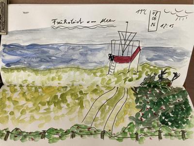 Auqarellbild der Aussicht aufs Meer