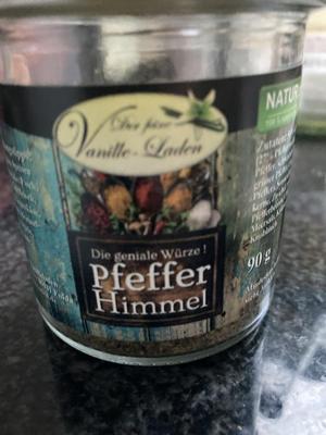 Eine Glasdose mit der Aufschrift "Pfeffer Himmel".